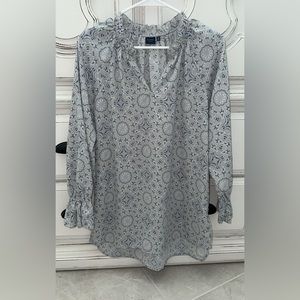 Kaari blue long sleeve blouse, semi sheer size small